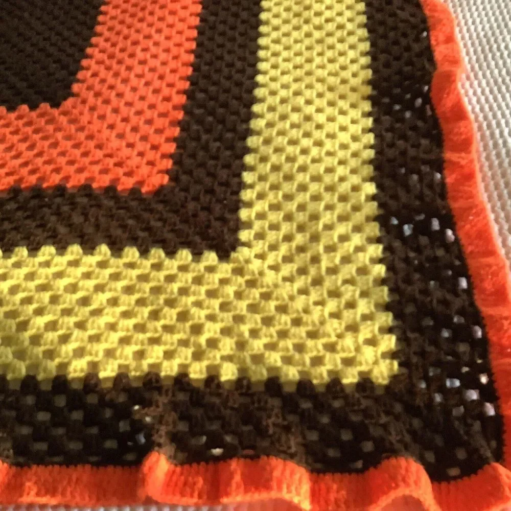 Handmade Blanket Crochet Afghan‎ Throw Brown Yellow Orange 62x56